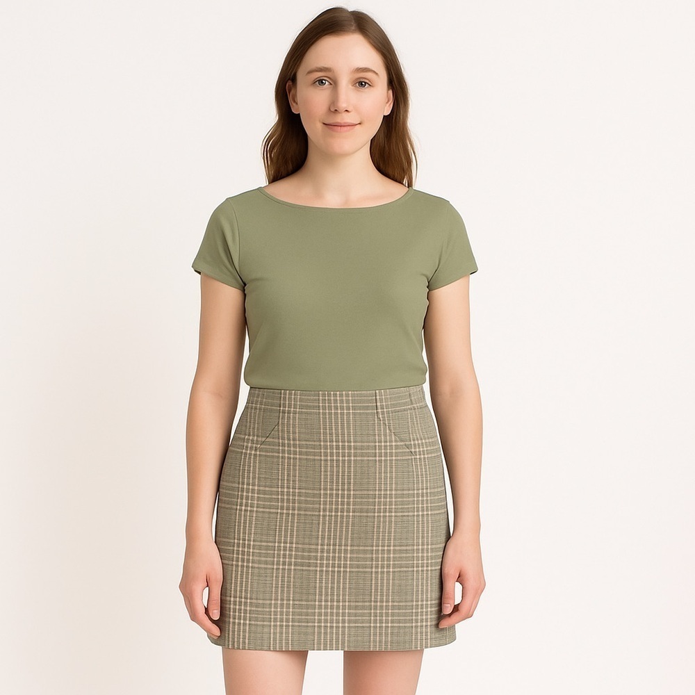 Gianni Bini Plaid Mini Skirt Olive & Brown Size 2